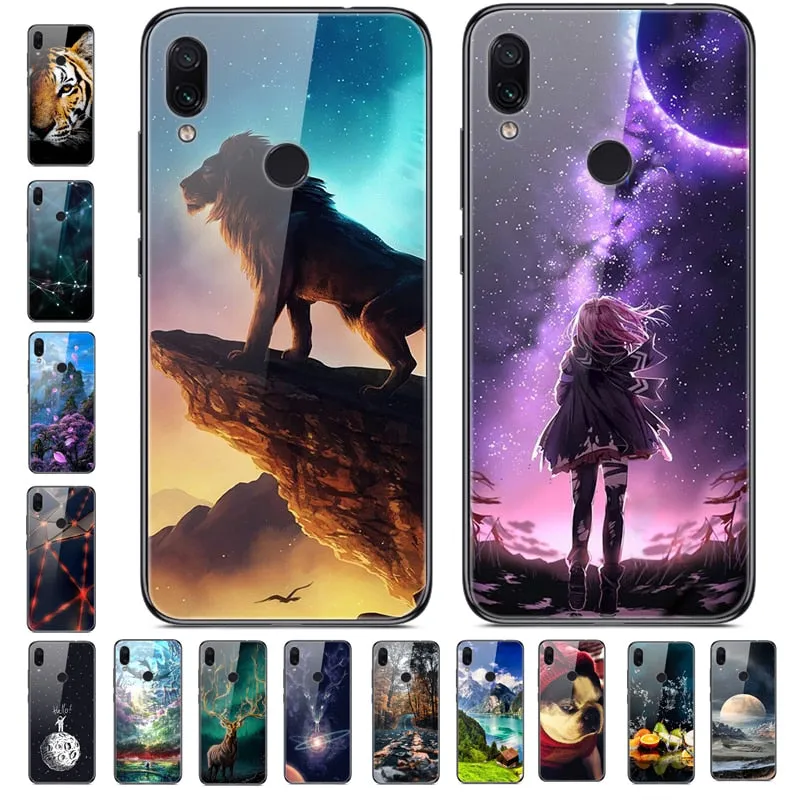 6.3'' For Xiaomi Redmi Note 7 Case Glass Back Hard Cover For Xiaomi Redmi Note 7 Case Note7 Soft Bumper Tempered Fashion Note 7S