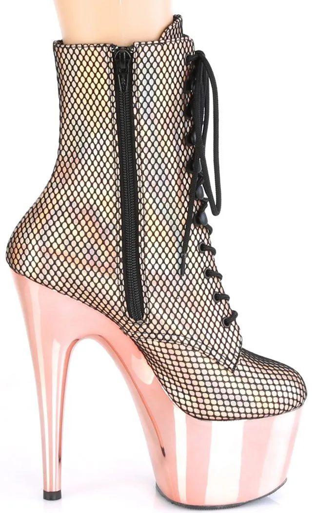 ADORE-1020 Rose Gold Holo Net Ankle Boots