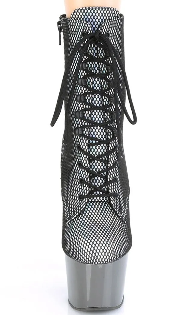 ADORE-1020 Silver & Pewter Holo Net Ankle Boots