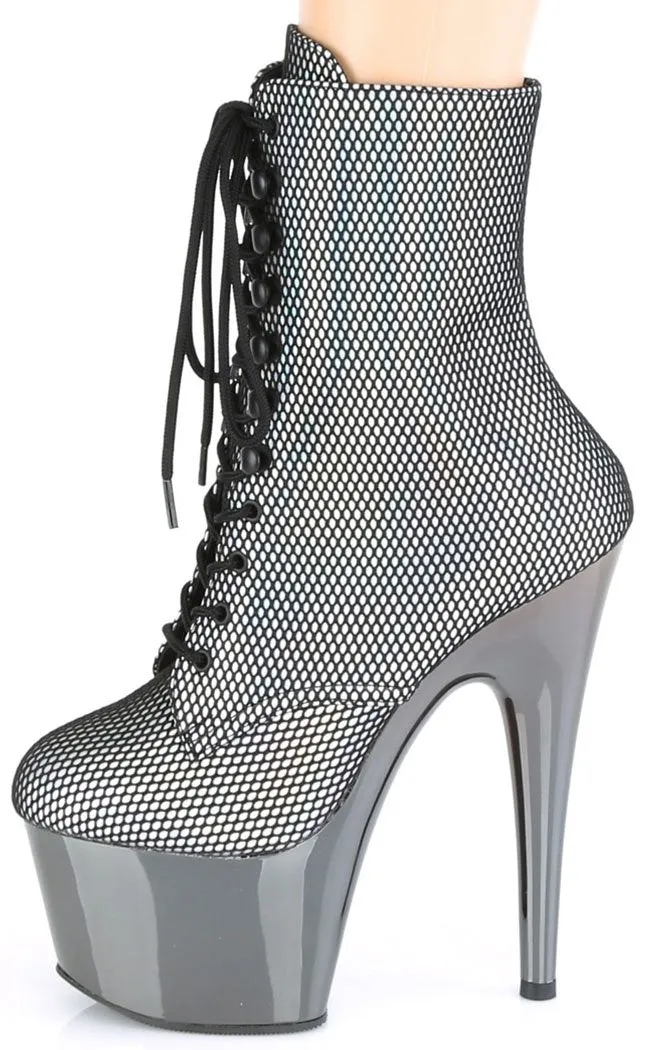 ADORE-1020 Silver & Pewter Holo Net Ankle Boots