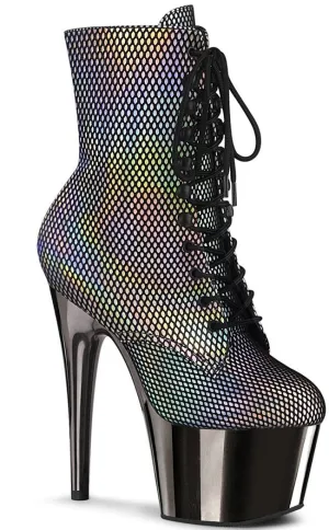 ADORE-1020 Silver & Pewter Holo Net Ankle Boots