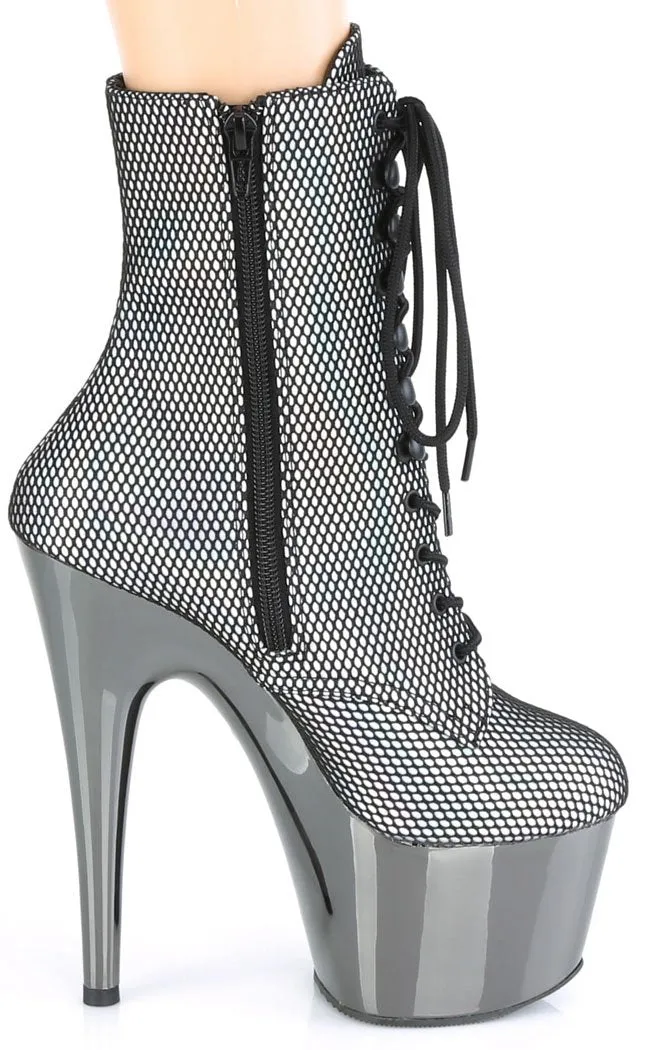 ADORE-1020 Silver & Pewter Holo Net Ankle Boots