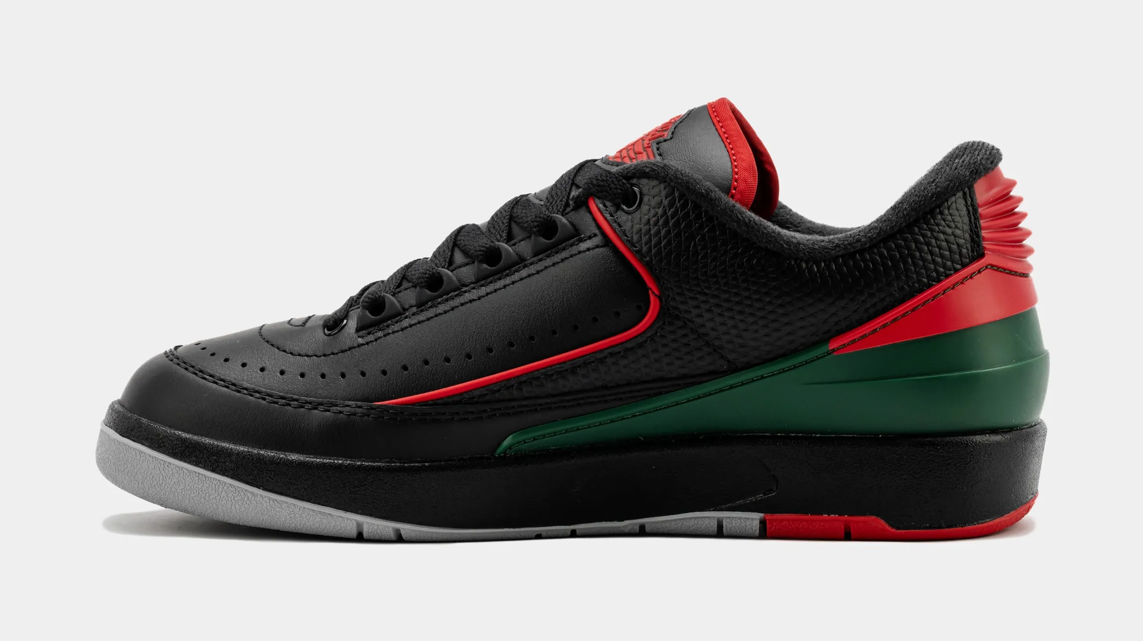 Air Jordan 2 Retro Low Christmas Grade School Lifestyle Shoes (Black/Fire Red/Cement Grey)