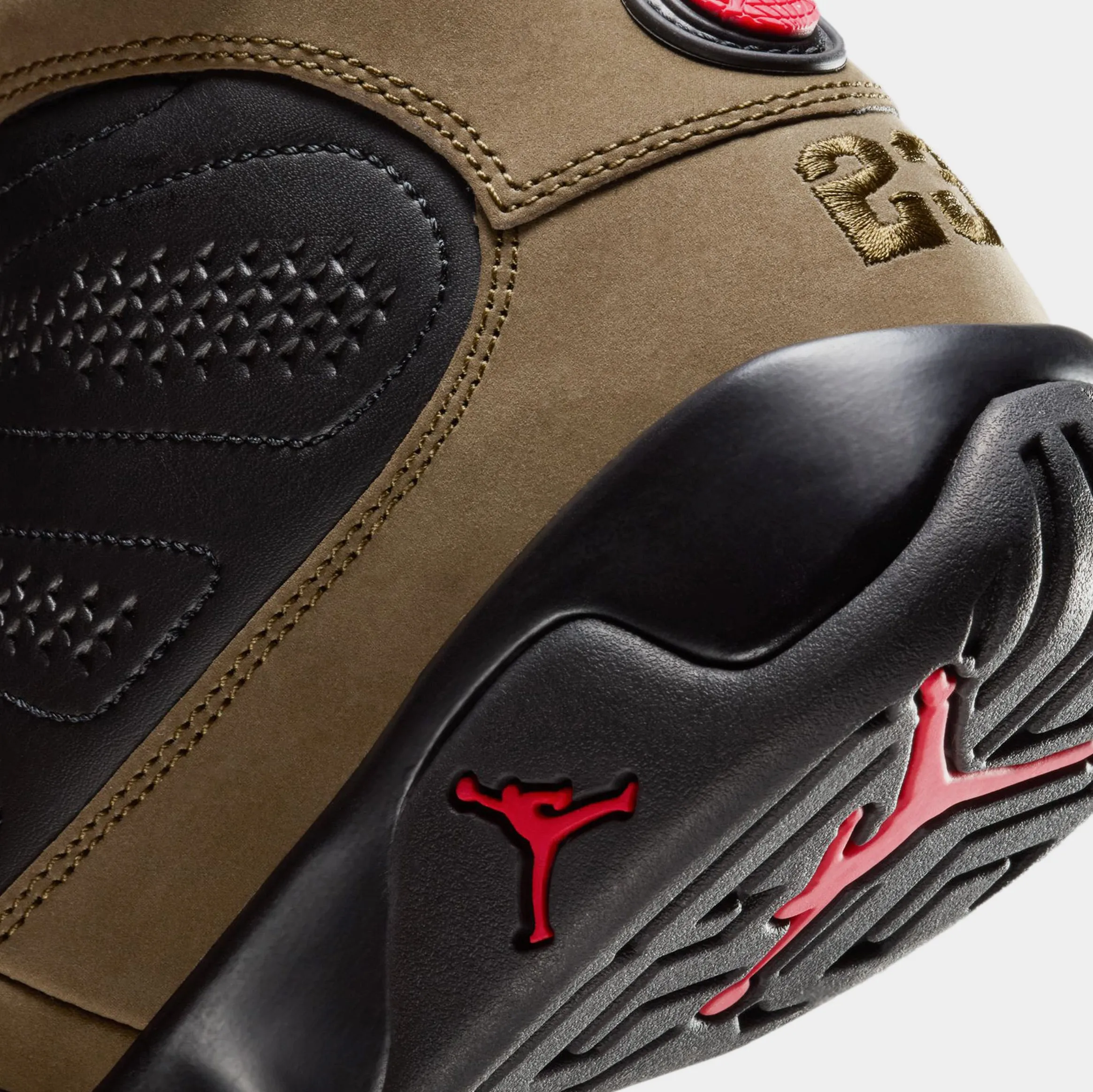 Air Jordan 9 Retro Olive Grade School Lifestyle Shoes (Black/True Red/Light Olive)