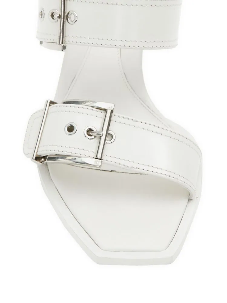 Alexander Mcqueen buckle heel mules, white