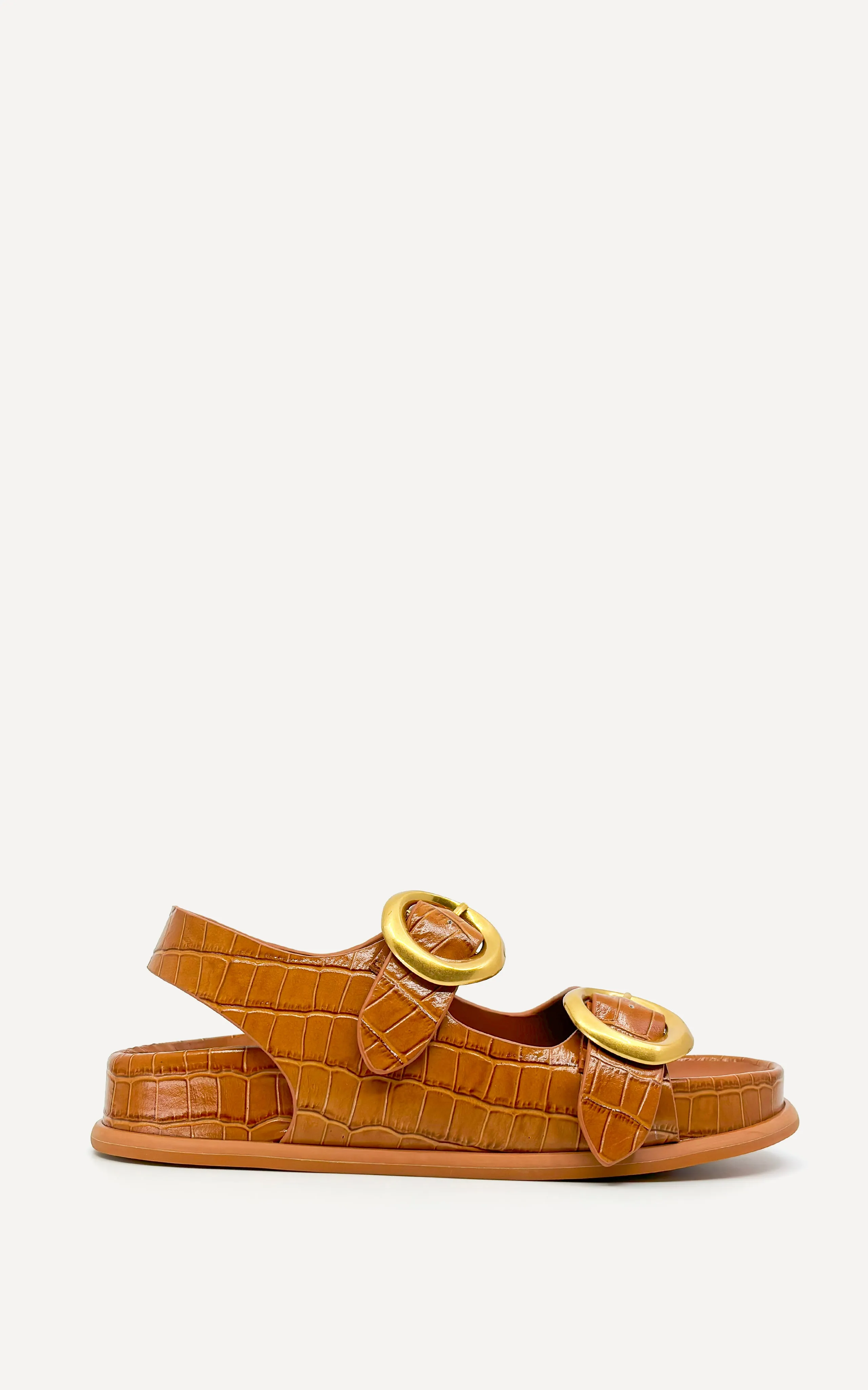 Allegra Chunky Flat Sandal | Tan Crocodile