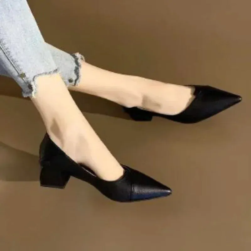 Amozae-2024 New Pointed Mid Heel Women's Shoes Shallow Mouth Single Shoes Women's Fashion High Heel Women's Shoes