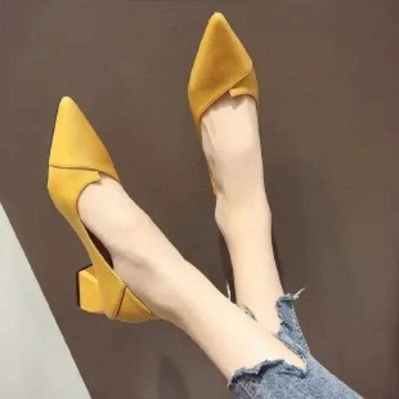 Amozae-2024 New Pointed Mid Heel Women's Shoes Shallow Mouth Single Shoes Women's Fashion High Heel Women's Shoes