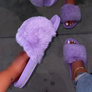 Amozae-Winter Home Shoes Women House Slippers Warm Faux Fur Ladies Cross Soft Plush Furry Female Open Toe Slides Fashion Shoes