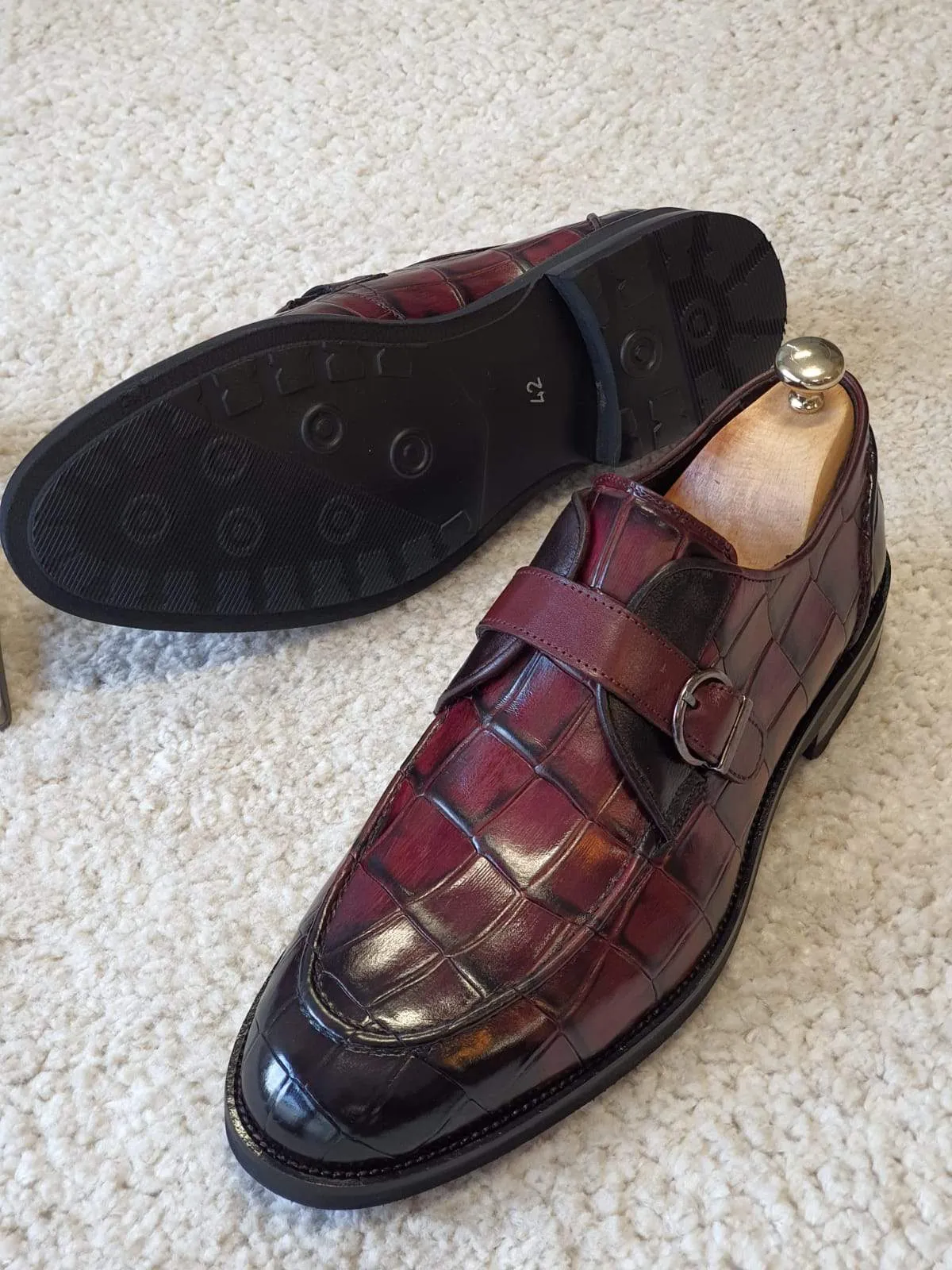 Antonio Burgundy Buckle Loafers