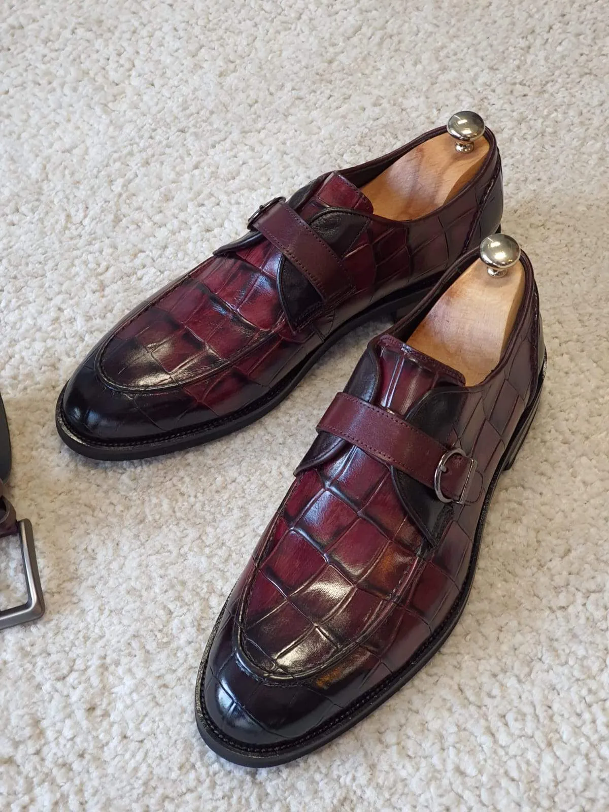 Antonio Burgundy Buckle Loafers