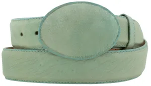 Baby Blue Western Cowboy Belt Real Ostrich Skin Leather - Rodeo Buckle