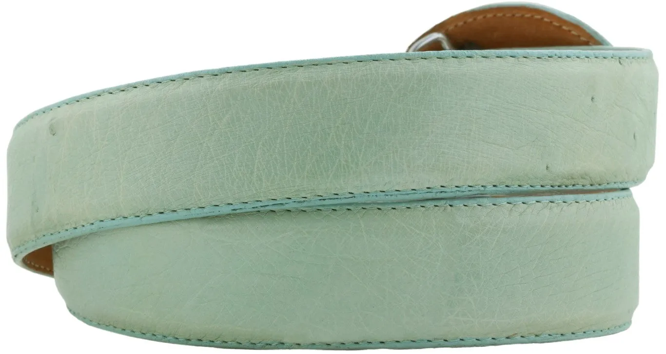 Baby Blue Western Cowboy Belt Real Ostrich Skin Leather - Rodeo Buckle