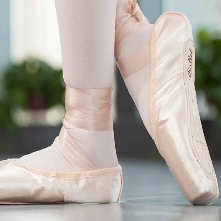 Ballet Lace Pointe Shoes Professional Flat Dance Shoes, Size: 31(Satin Nude)