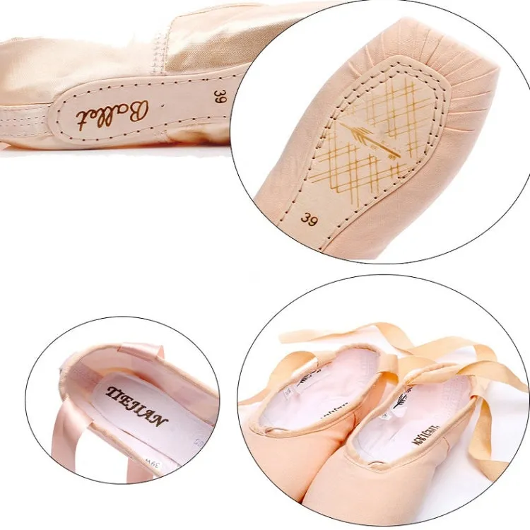 Ballet Lace Pointe Shoes Professional Flat Dance Shoes, Size: 31(Satin Nude)