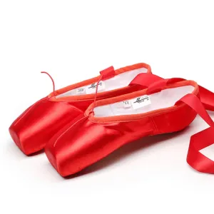 Ballet Lace Pointe Shoes Professional Flat Dance Shoes, Size: 36(Red)