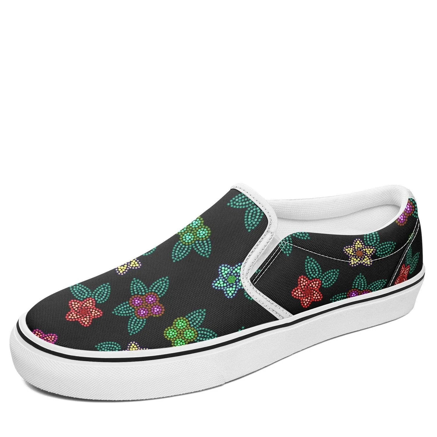 Berry Flowers Black Otoyimm Kid's Canvas Slip On Shoes