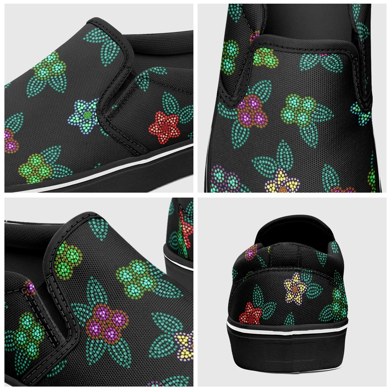 Berry Flowers Black Otoyimm Kid's Canvas Slip On Shoes