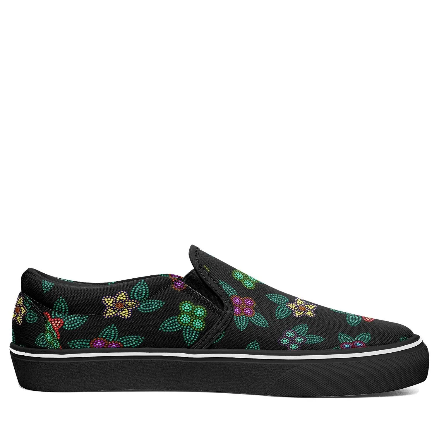 Berry Flowers Black Otoyimm Kid's Canvas Slip On Shoes