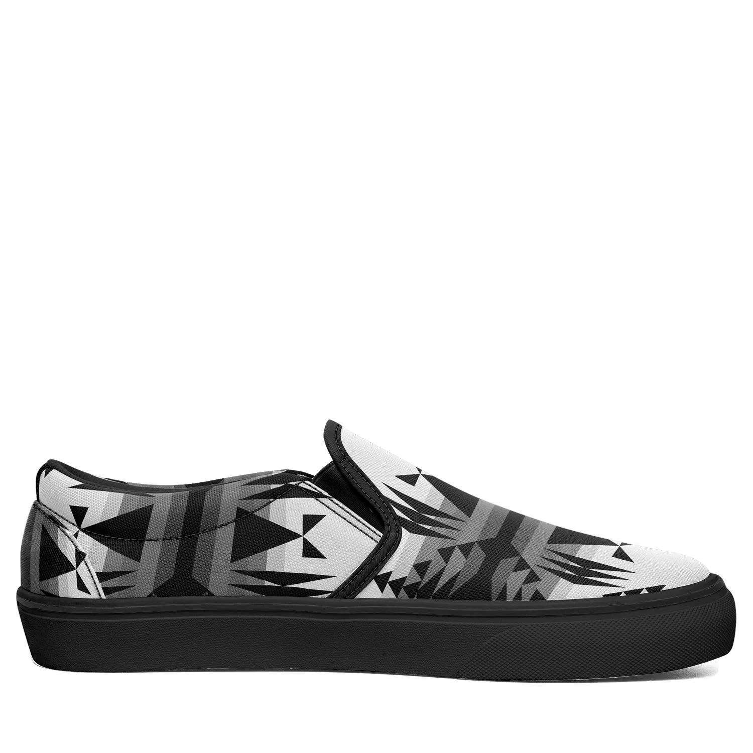 Between the Mountains White and Black Otoyimm Kid's Canvas Slip On Shoes