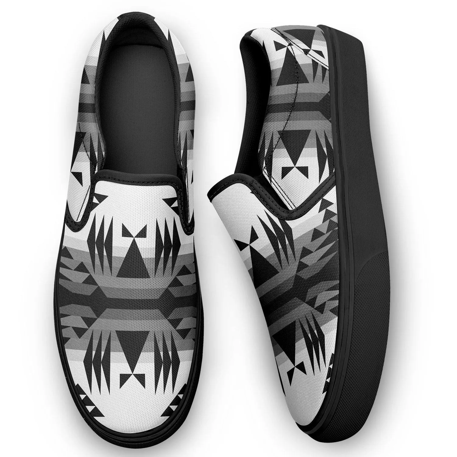 Between the Mountains White and Black Otoyimm Kid's Canvas Slip On Shoes