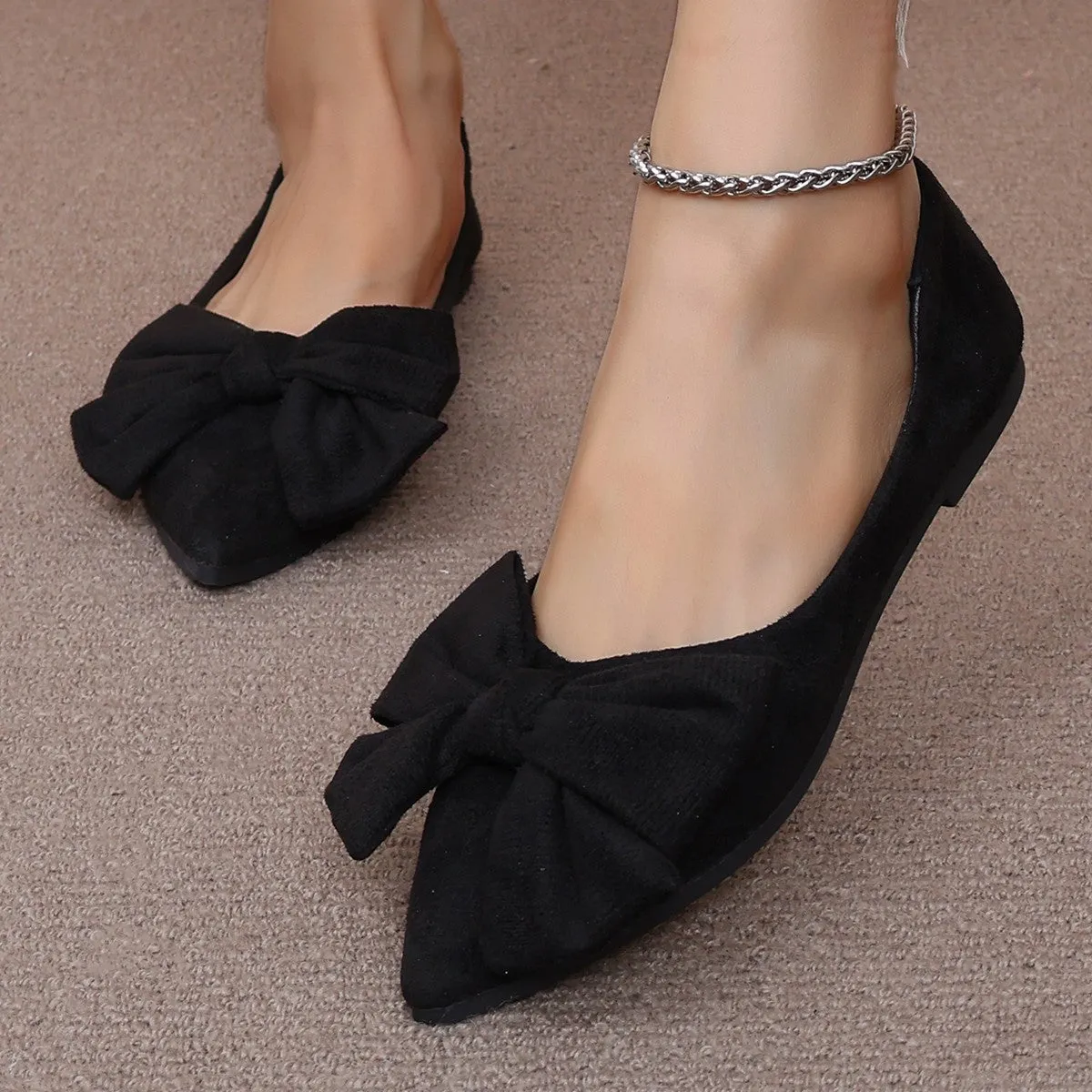 Big Bow Flat Shoes Pointed-toe Low-heeled Shoes Women Fashion Casual Breathable Slip On Flats