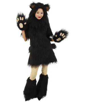 Black Bear Costume with Boots and Paw Gloves (Bundle) - Long Synthetic Fibe.