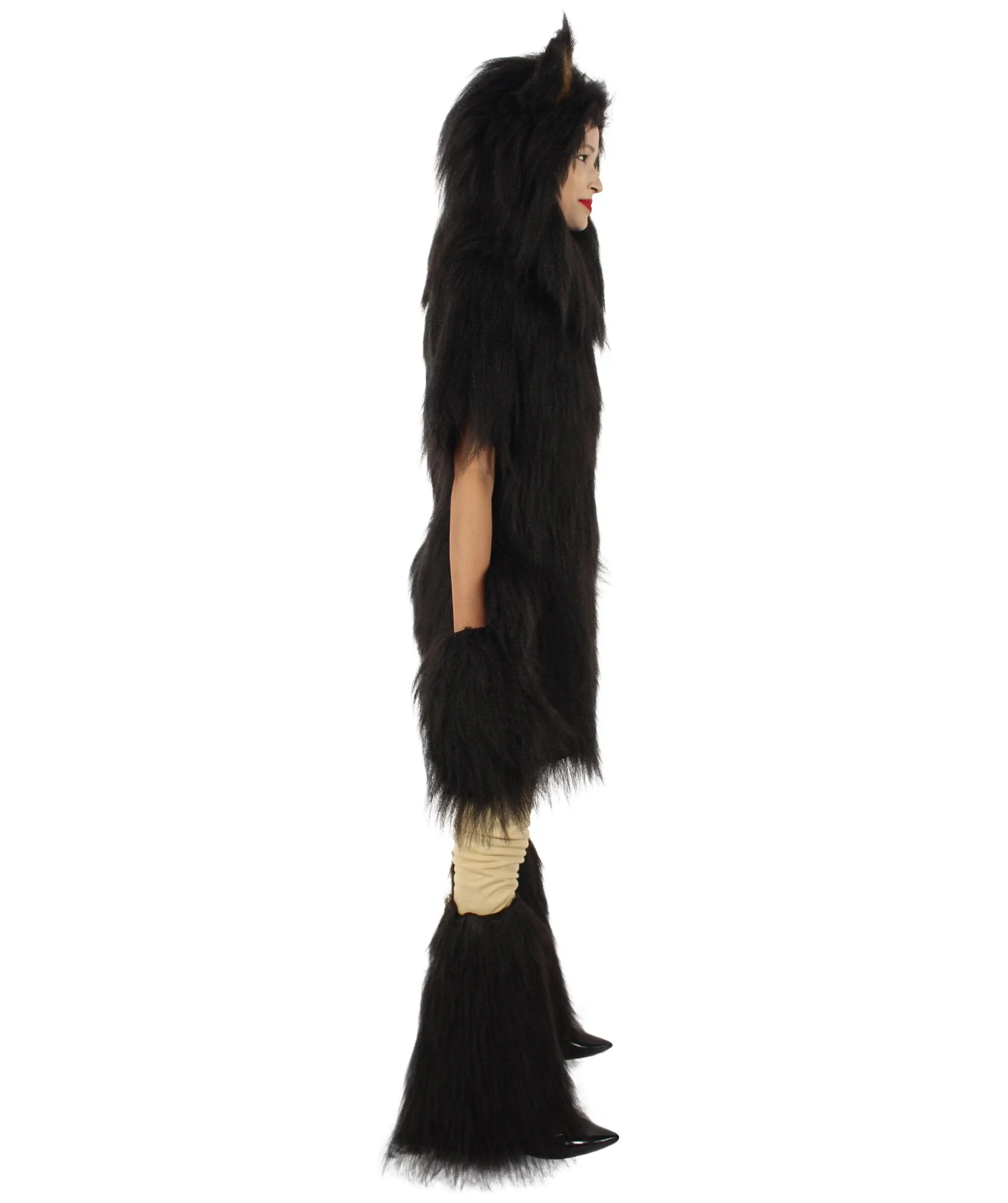 Black Bear Costume with Boots and Paw Gloves (Bundle) - Long Synthetic Fibe.