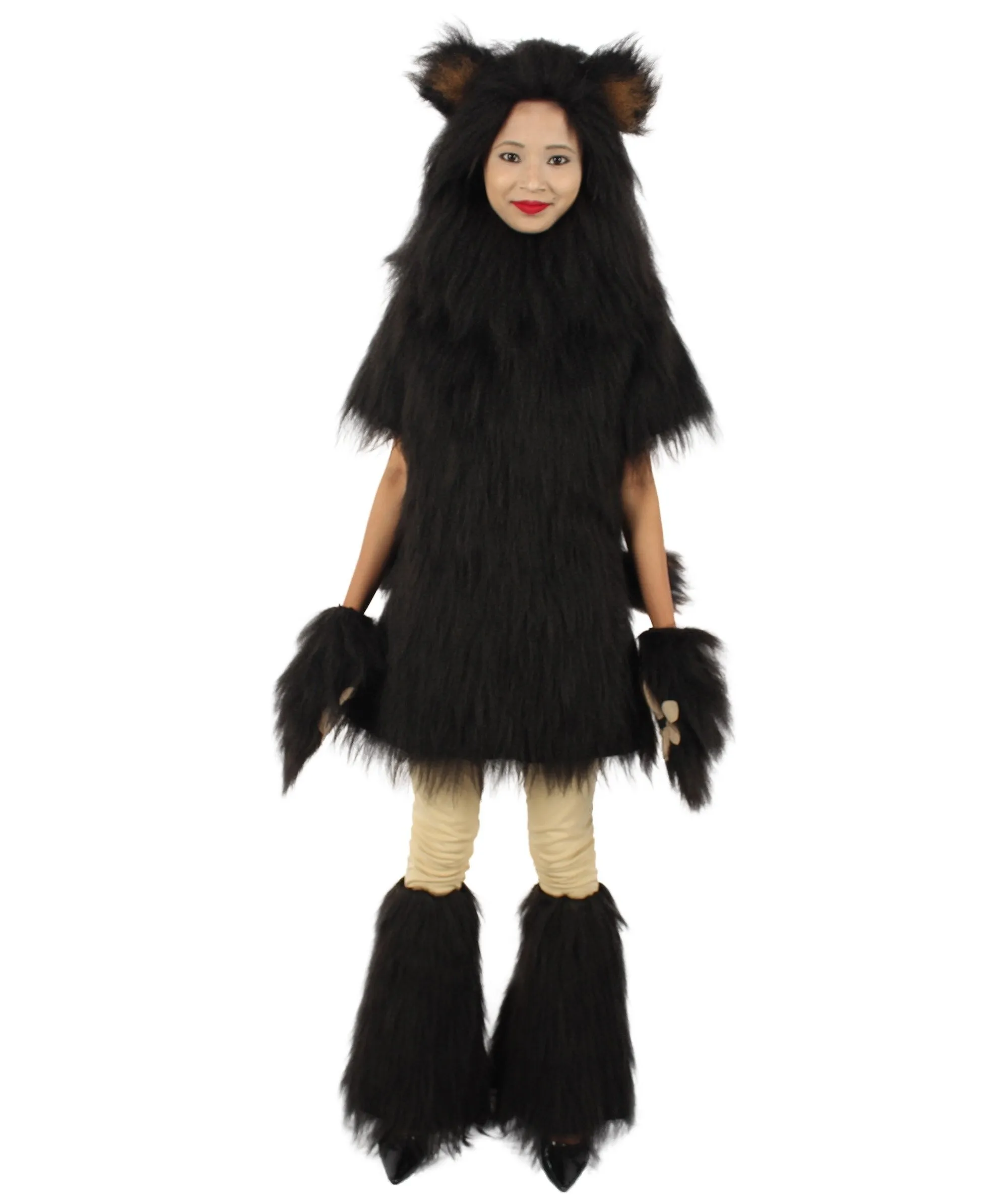 Black Bear Costume with Boots and Paw Gloves (Bundle) - Long Synthetic Fibe.