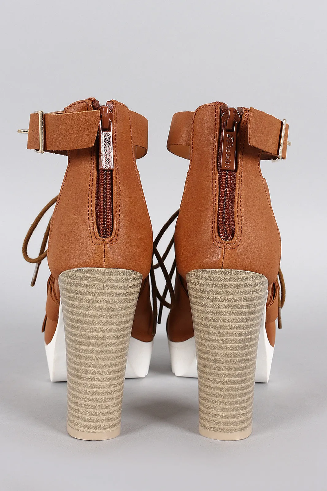 Breckelle Contrast Sole Buckle Cutout Bootie