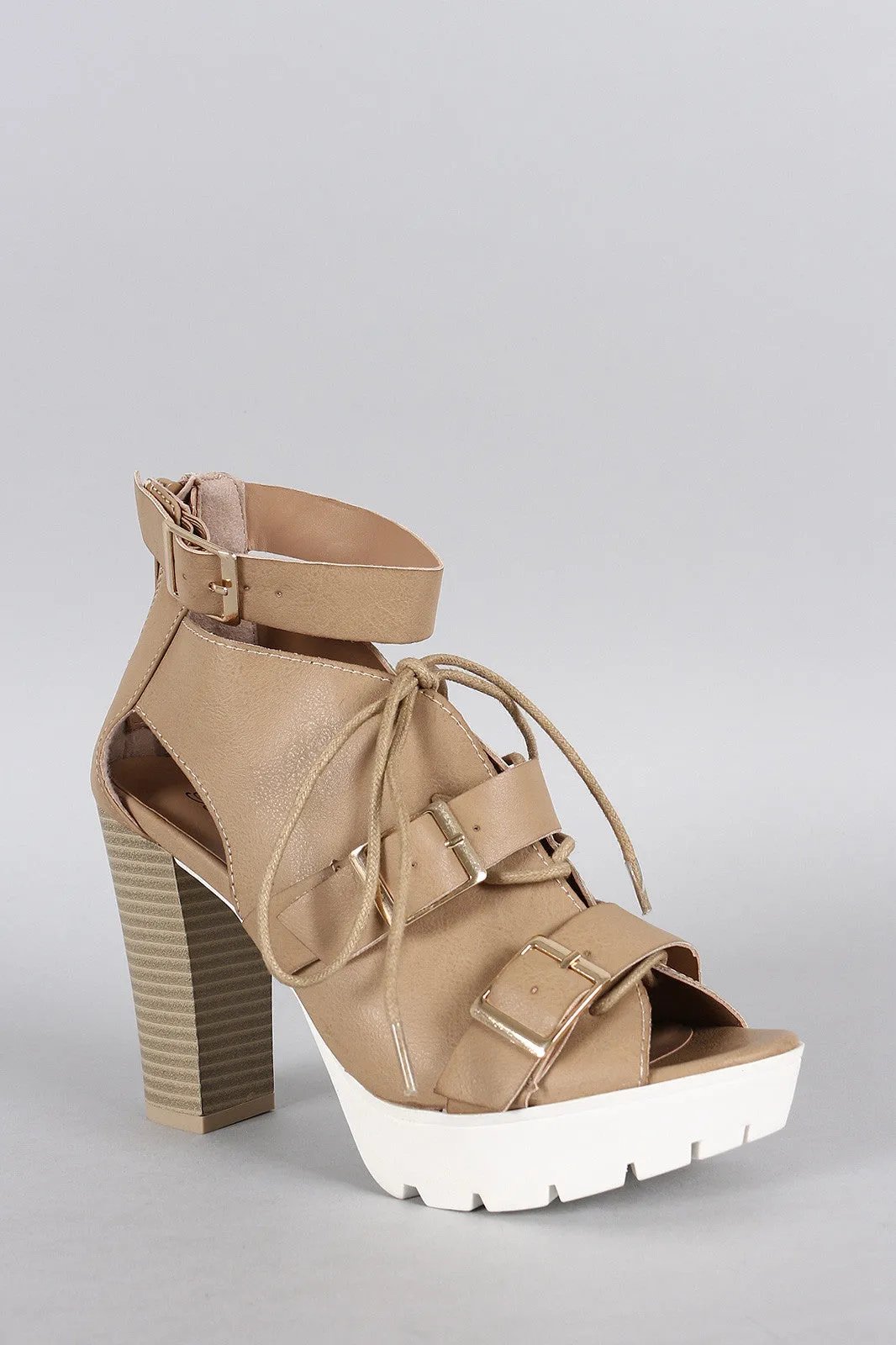 Breckelle Contrast Sole Buckle Cutout Bootie