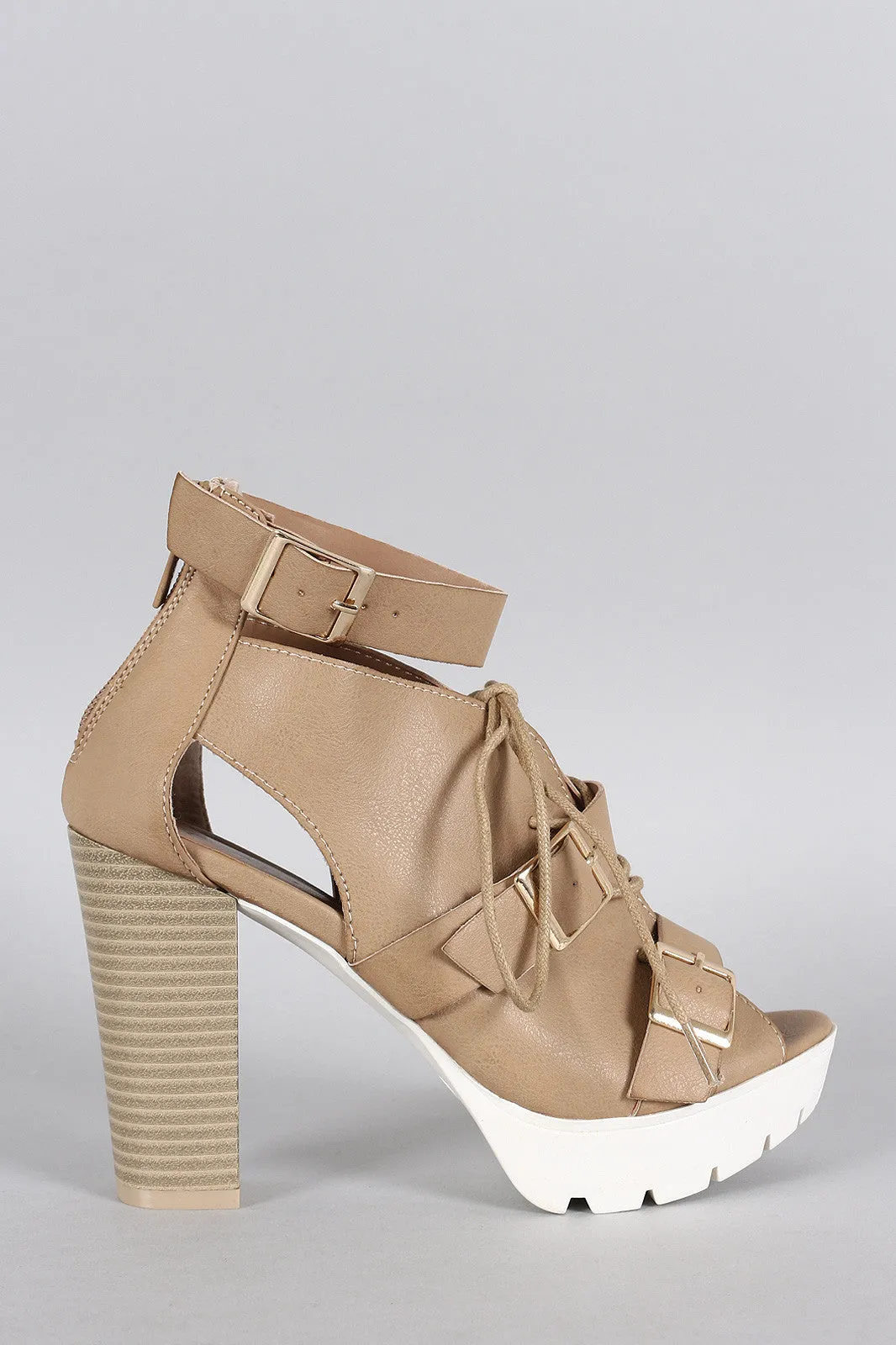 Breckelle Contrast Sole Buckle Cutout Bootie