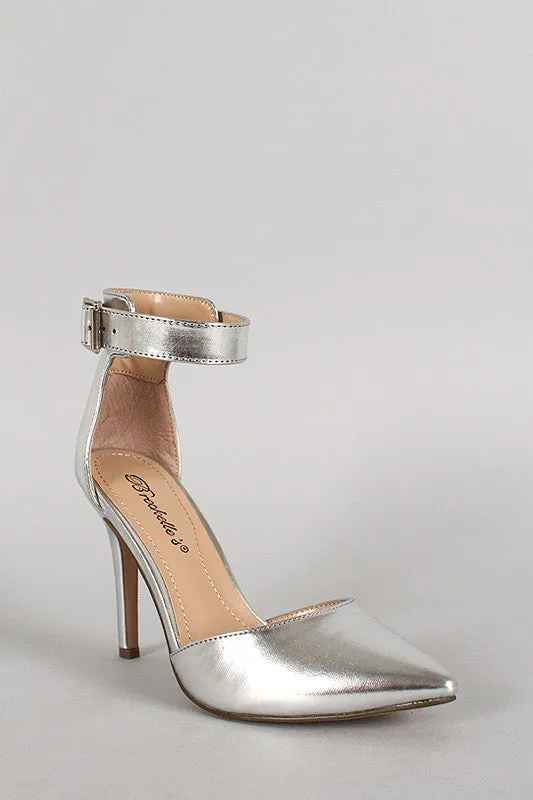 Breckelle Metallic Ankle Strap Buckle Pointy Toe Pump