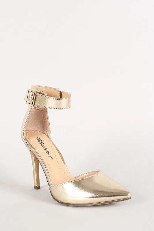 Breckelle Metallic Ankle Strap Buckle Pointy Toe Pump