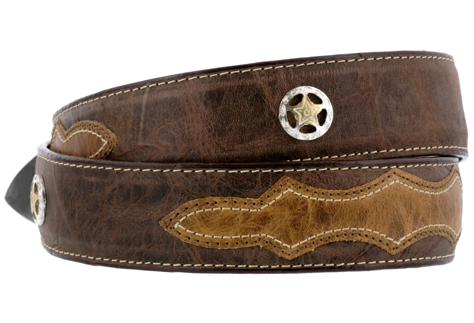 Brown Western Cowboy Leather Belt Ranger Concho Cinto - Silver Buckle