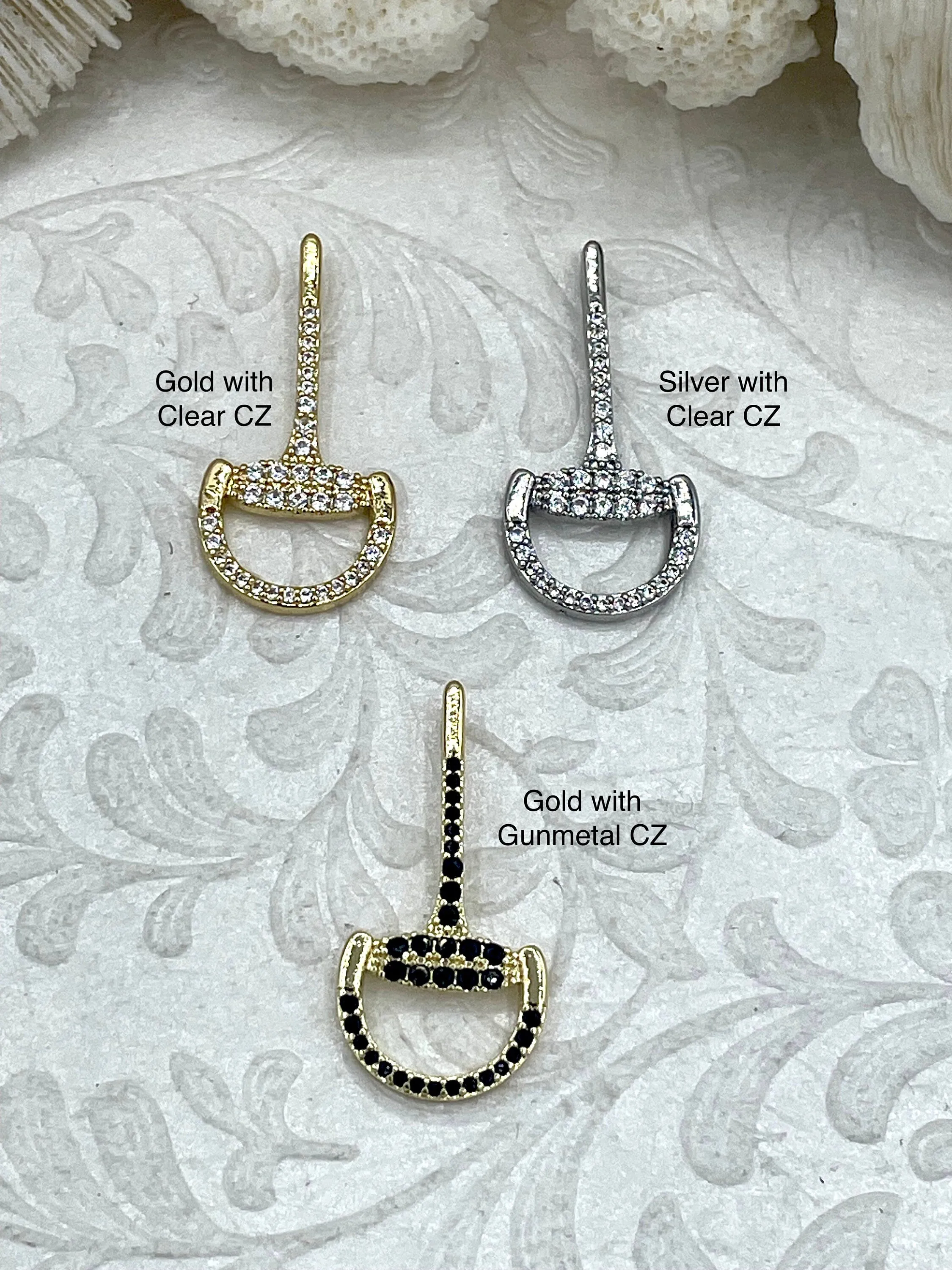 CZ Micro Pave BRASS Snaffle Bit Charm Pendants, Horse Bit Charm, Equestrian Jewelry, Snaffle Bit Pendant with CZ, 3 Styles, Fast Ship