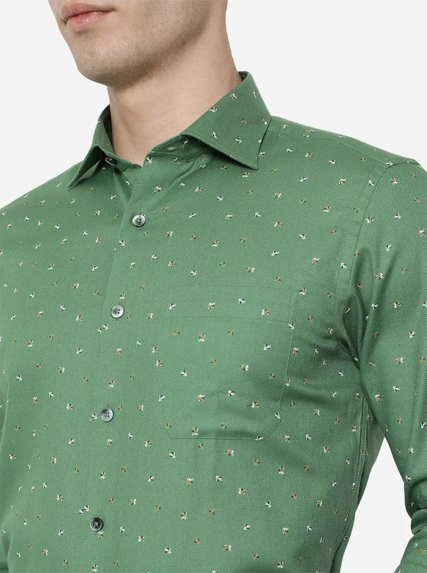 Dark Green Printed Slim Fit Formal Shirt | Metal