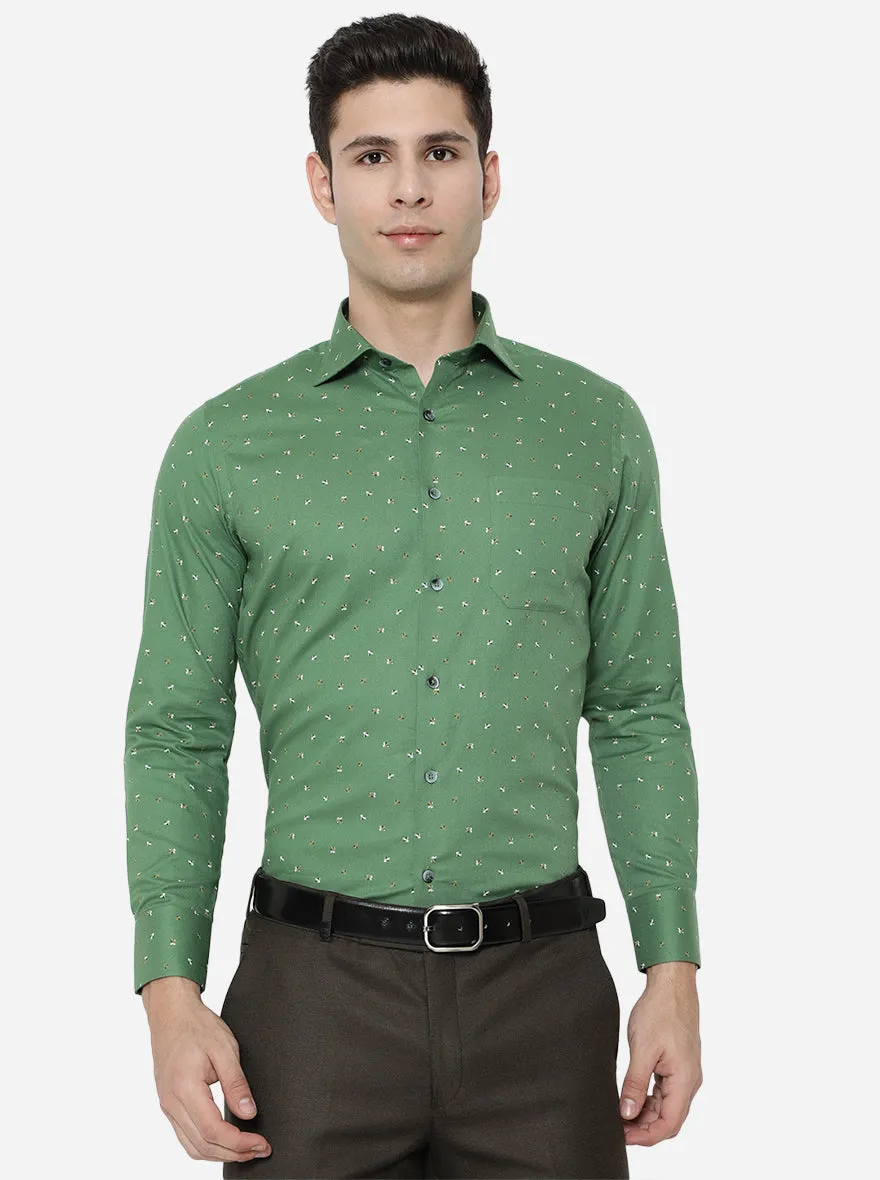 Dark Green Printed Slim Fit Formal Shirt | Metal