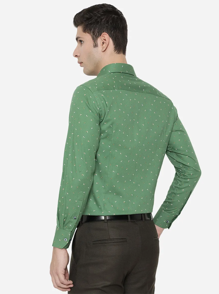 Dark Green Printed Slim Fit Formal Shirt | Metal