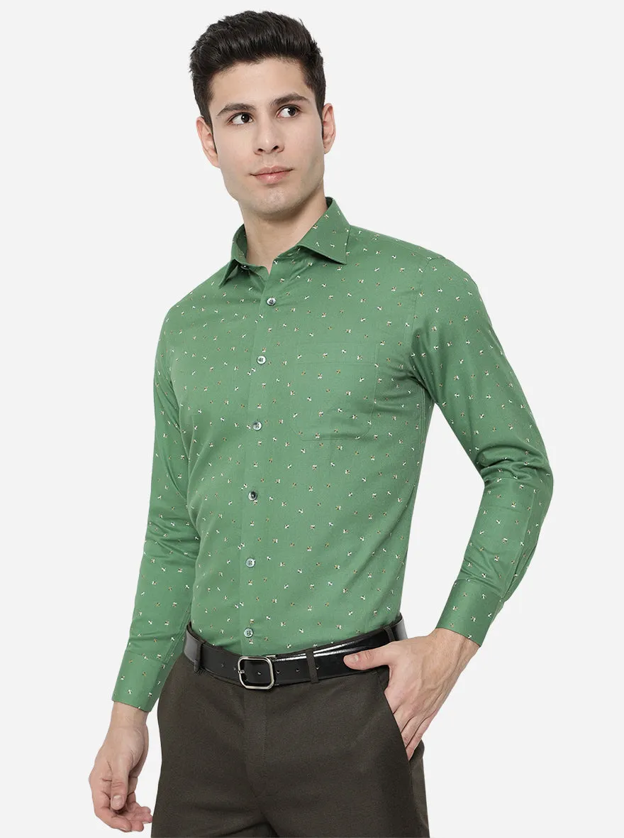 Dark Green Printed Slim Fit Formal Shirt | Metal