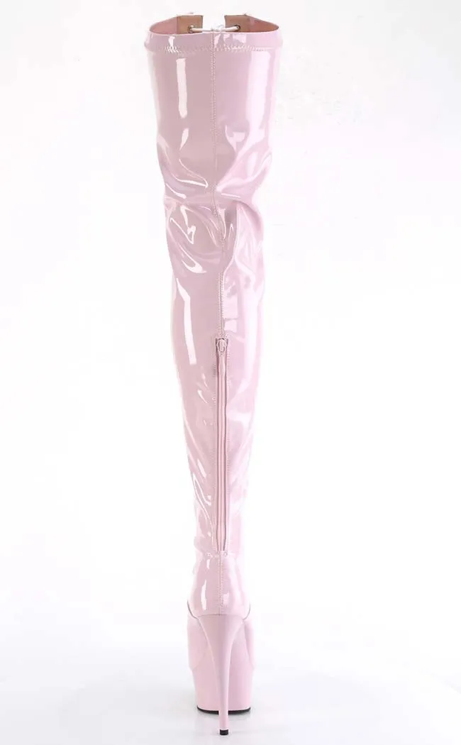 DELIGHT-3027 Baby Pink & White Patent Thigh High Boots