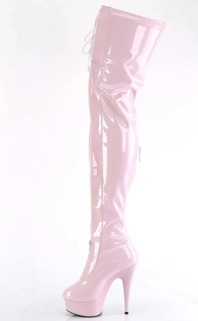 DELIGHT-3027 Baby Pink & White Patent Thigh High Boots