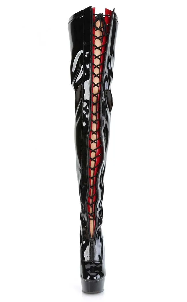 DELIGHT-3027 Black & Red Patent Thigh High Boots