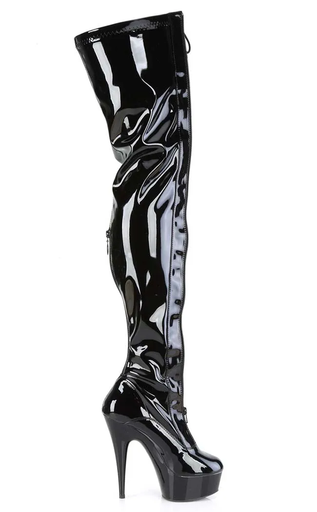 DELIGHT-3027 Black & Red Patent Thigh High Boots