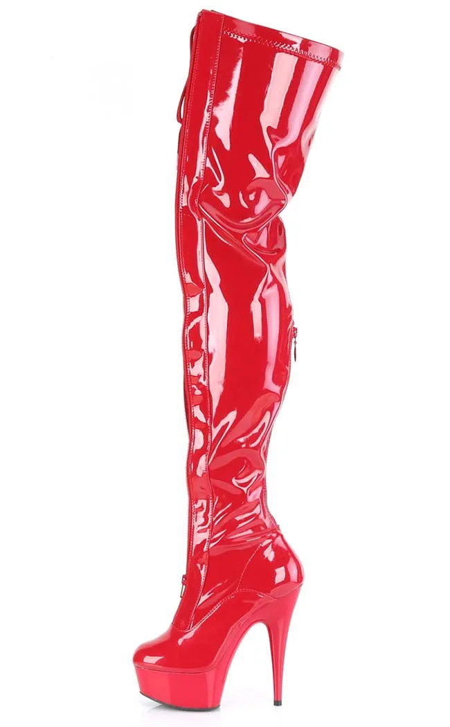 DELIGHT-3027 Red & Black Patent Thigh High Boots