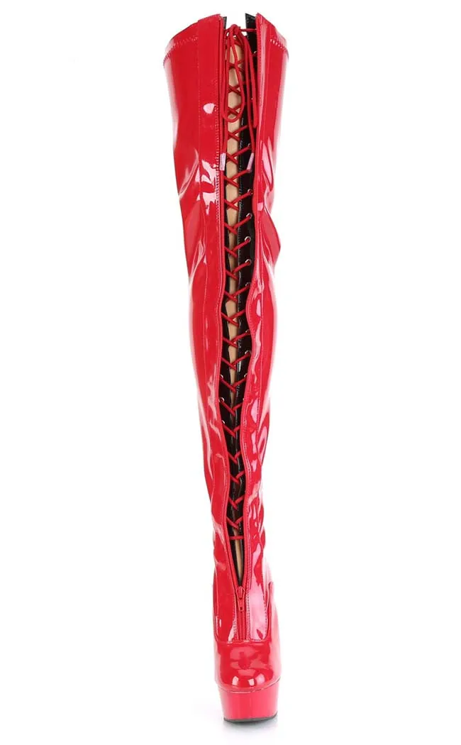 DELIGHT-3027 Red & Black Patent Thigh High Boots