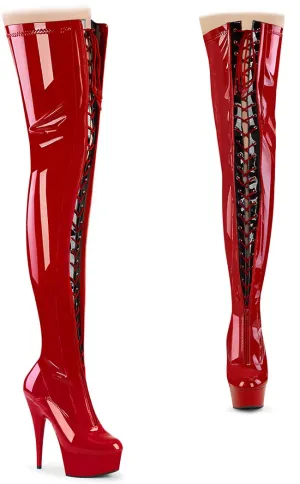 DELIGHT-3027 Red & Black Patent Thigh High Boots