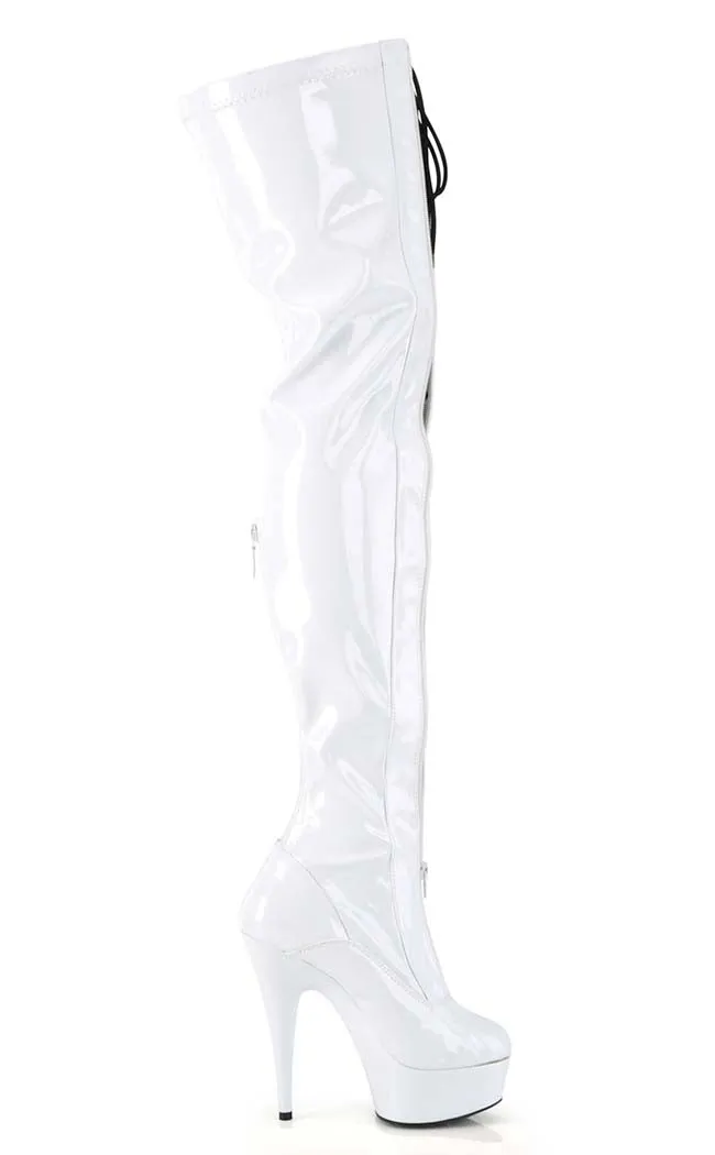 DELIGHT-3027 White & Black Patent Thigh High Boots