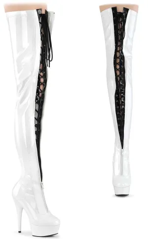 DELIGHT-3027 White & Black Patent Thigh High Boots