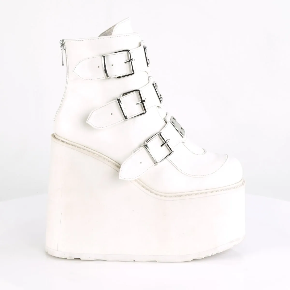 Demonia SWING-105 | White Vegan Leather Ankle Boots